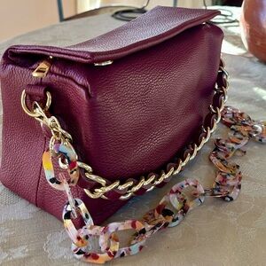 Isadora Made in Italy Burgandy Italian Leather Satchel Acry Chain Crossbody Bag